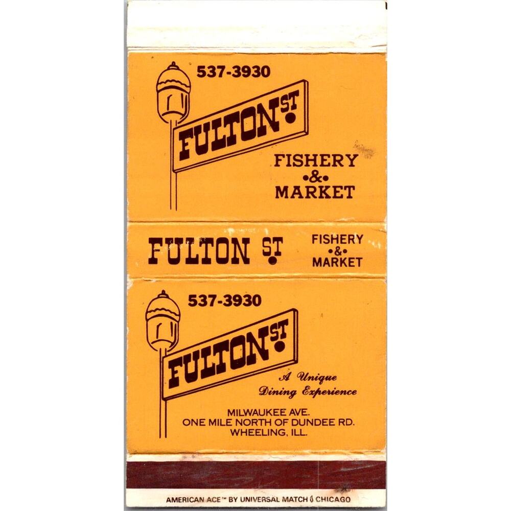 Fulton St. Fishery & Market Wheeling IL Vintage Matchbook Matchbox SMM21-2